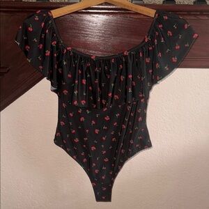 Revamped Women’s Size Medium Cherry Retro Boho Off the Shoulder Ruffle Swimsuit